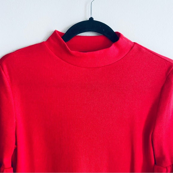 SHEIN Women's Red Short Bell Sleeve Mock Turtle Neck Shirt Top Size Large - Picture 2 of 10